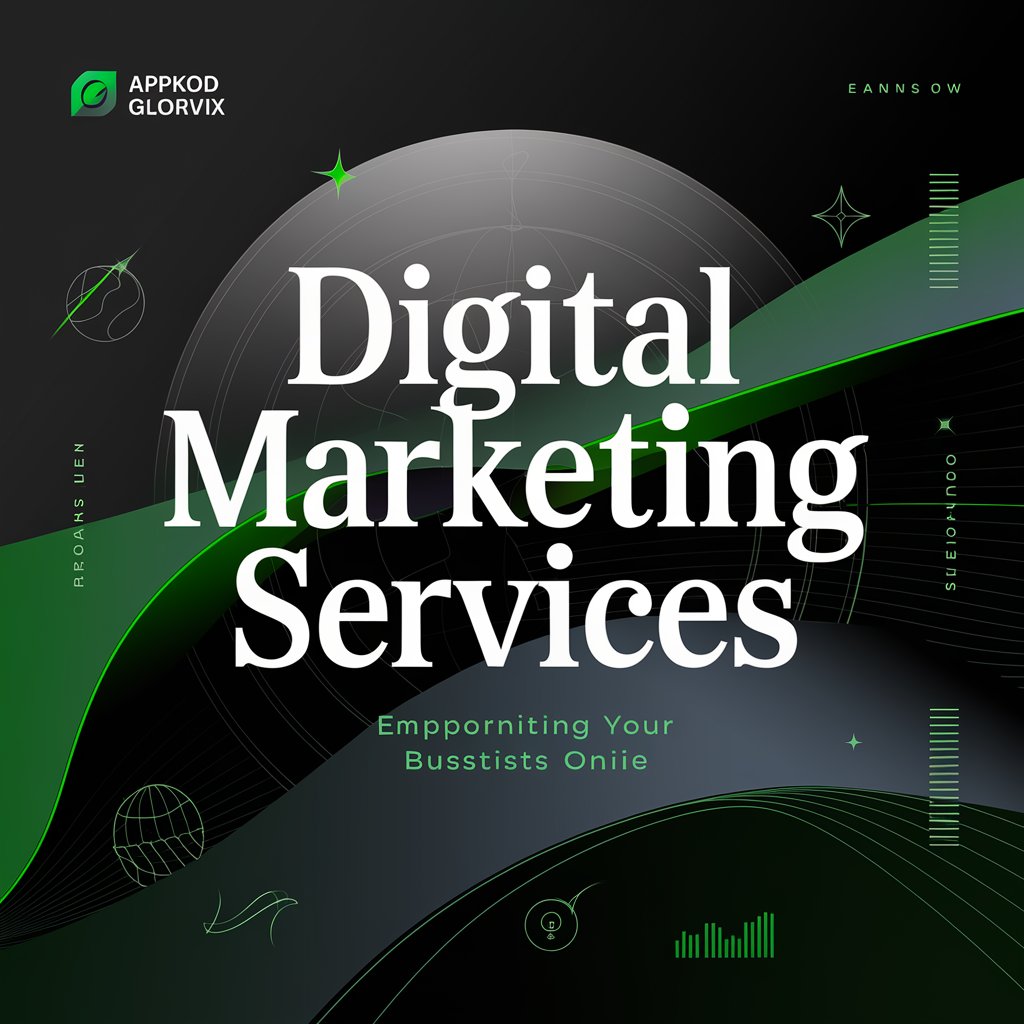 A visually striking and professional design showcasing digital marketing services with a green and black theme.