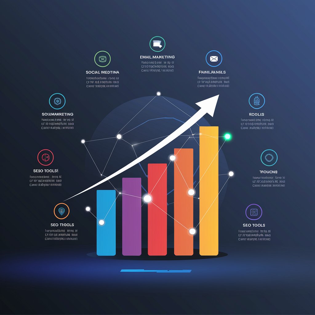 Graph illustrating the growth of marketing channels like social media, email marketing, and SEO tools.