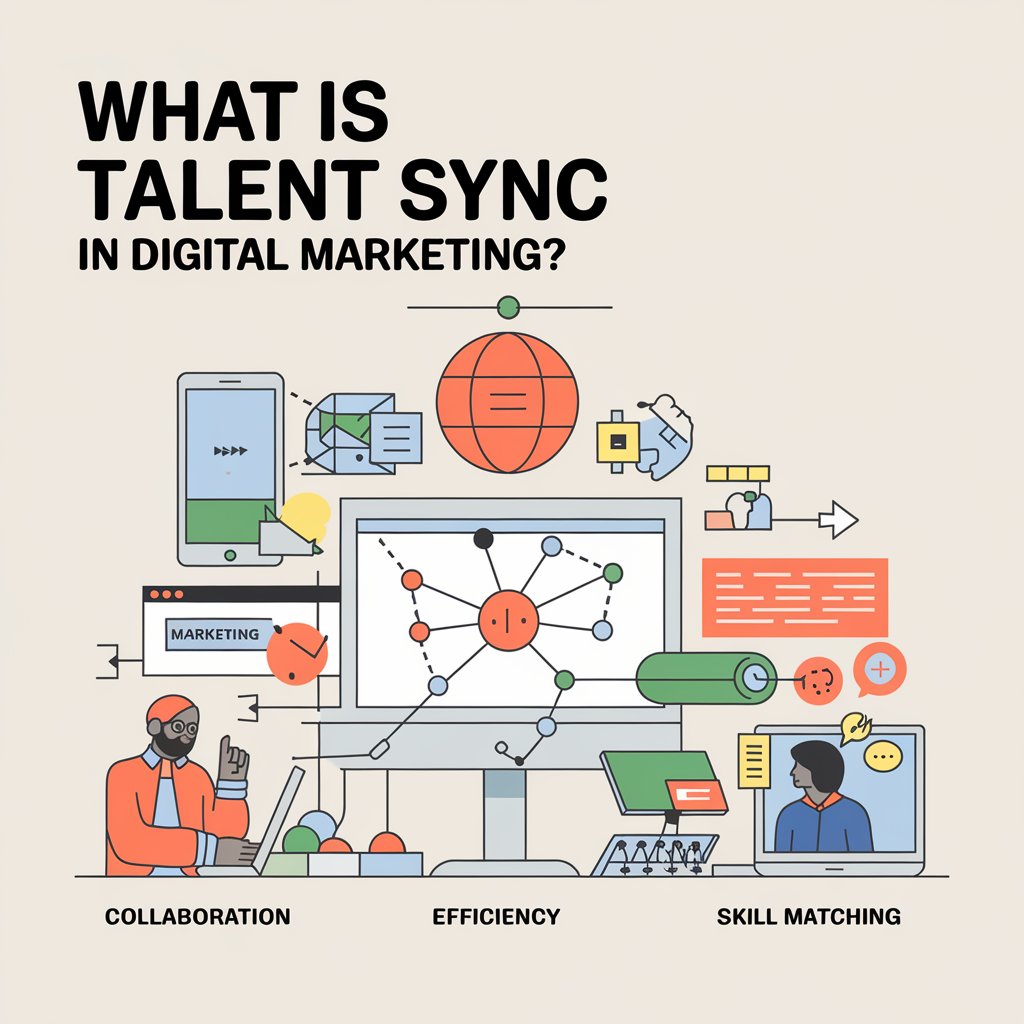 A clean and modern infographic illustrating Talent Sync strategies using interconnected puzzle pieces, highlighting skill matching and data sharing.