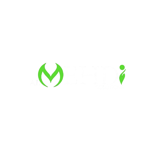 A logo for 'Al-Mehdi Solutions' featuring green and white text. The letter 'M' is stylized with a green design resembling leaves, and the 'i' has a small green figure symbolizing a person.
                        